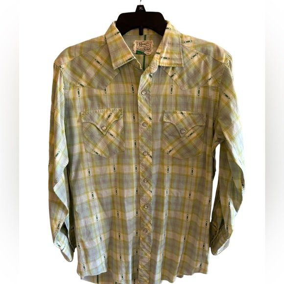 H Bar C Men’s Green‎ Vintage Western Pearl Snaps Button Down Shirt Size Medium - Picture 1 of 11